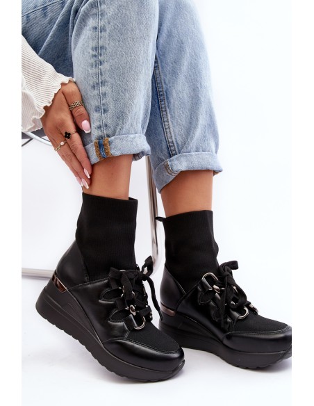 Women's Wedge Boots with Sock Black Helladina