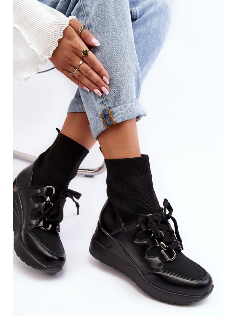 Women's Wedge Boots with Sock Black Helladina