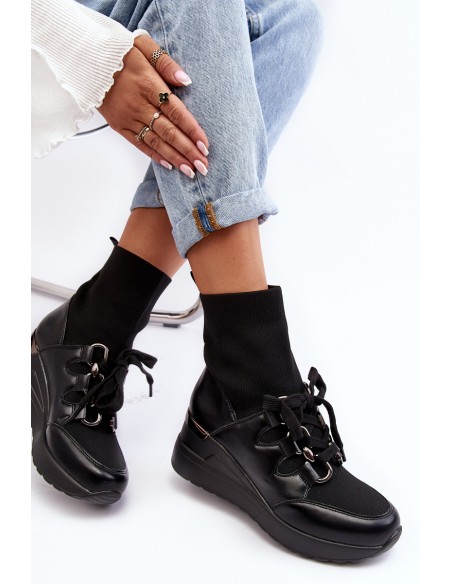 Women's Wedge Boots with Sock Black Helladina