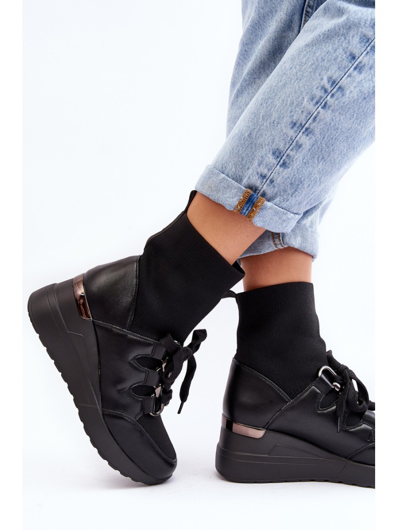 Women's Wedge Boots with Sock Black Helladina