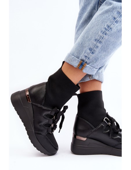 Women's Wedge Boots with Sock Black Helladina