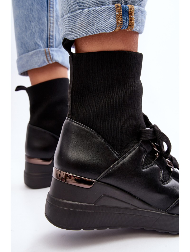 Women's Wedge Boots with Sock Black Helladina