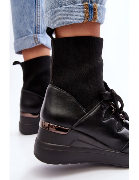 Women's Wedge Boots with Sock Black Helladina