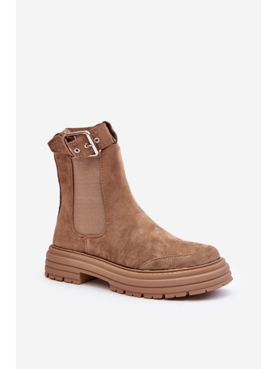 Leather Ankle Boots with Massive Sole Beige Ozaro