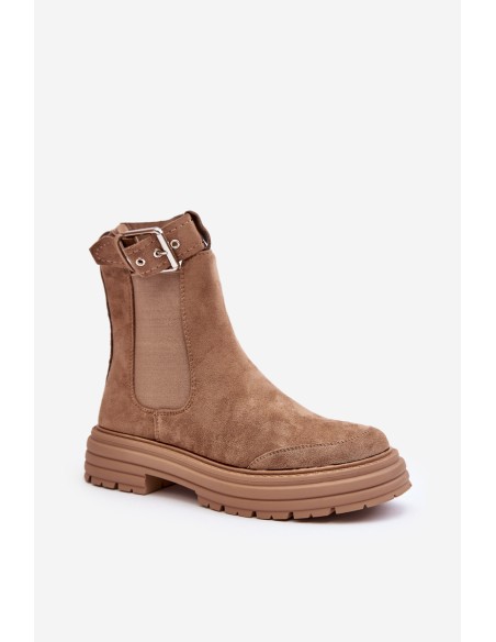 Leather Ankle Boots with Massive Sole Beige Ozaro