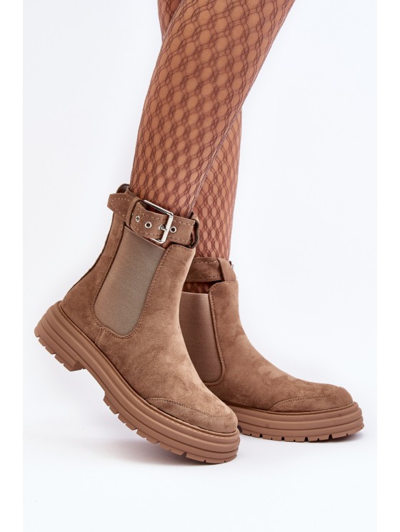 Leather Ankle Boots with Massive Sole Beige Ozaro 2