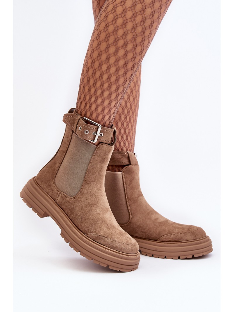 Leather Ankle Boots with Massive Sole Beige Ozaro