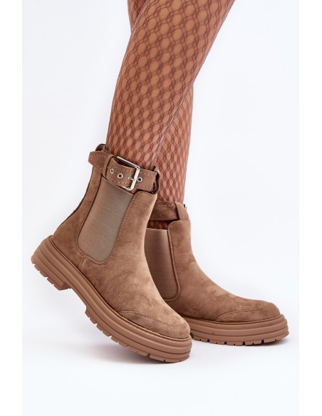 Leather Ankle Boots with Massive Sole Beige Ozaro