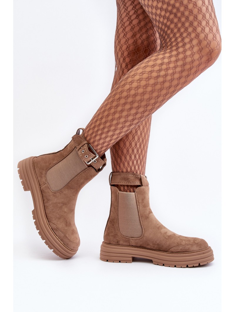 Leather Ankle Boots with Massive Sole Beige Ozaro