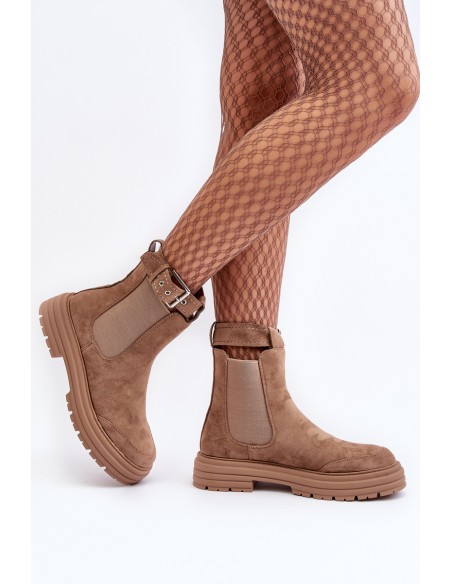Leather Ankle Boots with Massive Sole Beige Ozaro
