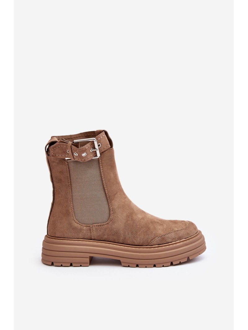 Leather Ankle Boots with Massive Sole Beige Ozaro