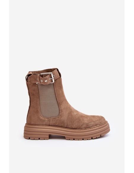 Leather Ankle Boots with Massive Sole Beige Ozaro