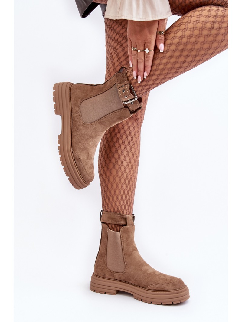 Leather Ankle Boots with Massive Sole Beige Ozaro