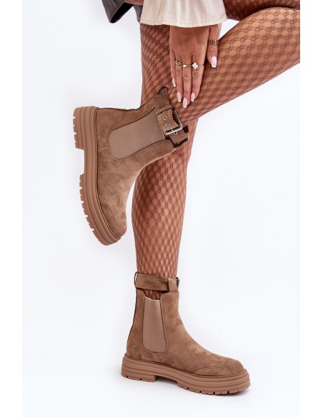 Leather Ankle Boots with Massive Sole Beige Ozaro