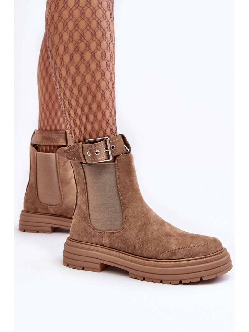 Leather Ankle Boots with Massive Sole Beige Ozaro