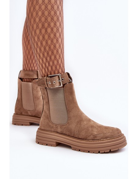 Leather Ankle Boots with Massive Sole Beige Ozaro