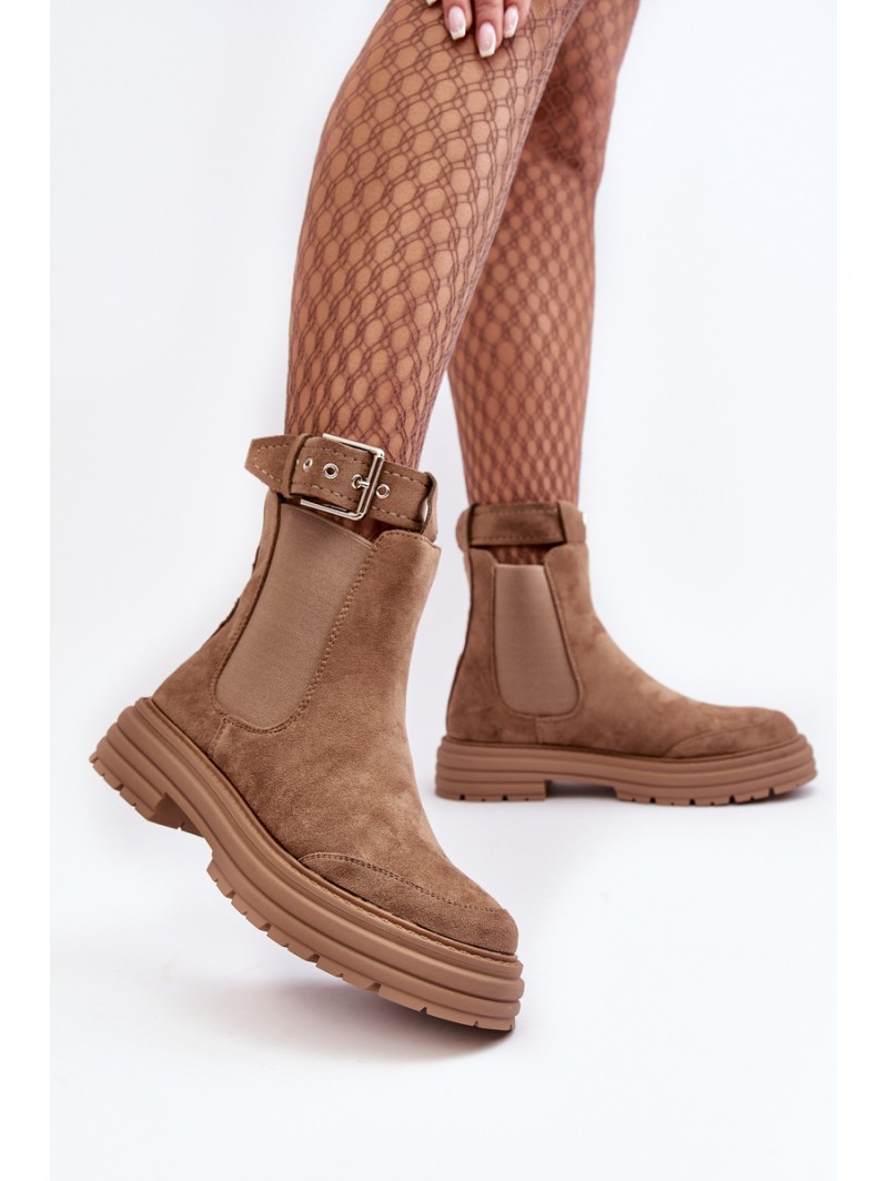 Leather Ankle Boots with Massive Sole Beige Ozaro