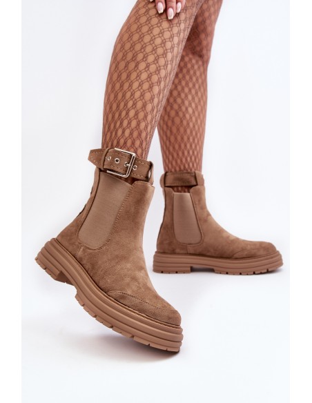 Leather Ankle Boots with Massive Sole Beige Ozaro