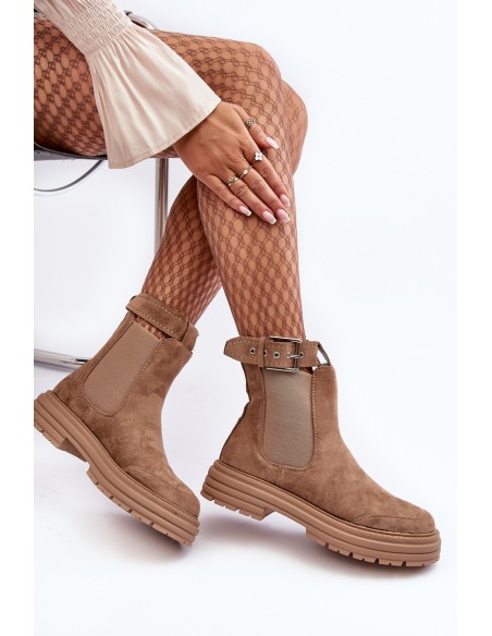 Leather Ankle Boots with Massive Sole Beige Ozaro