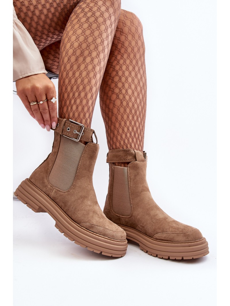 Leather Ankle Boots with Massive Sole Beige Ozaro