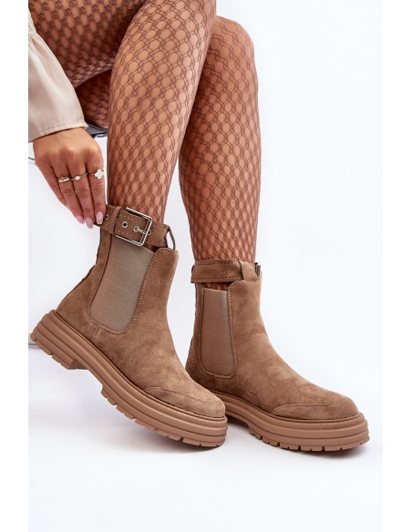 Leather Ankle Boots with Massive Sole Beige Ozaro