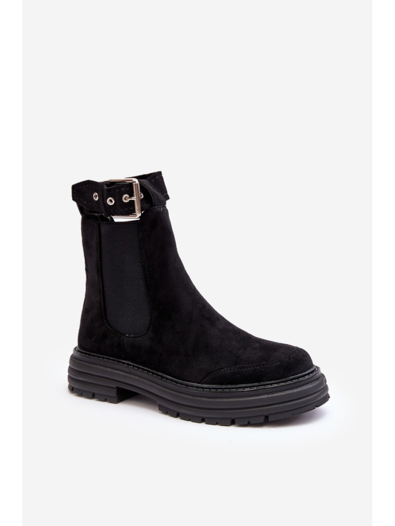 Suede Ankle Boots On Massive Sole Black Ozaro