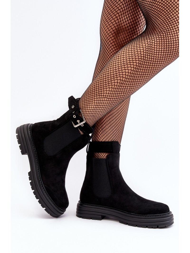 Suede Ankle Boots On Massive Sole Black Ozaro