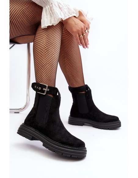 Suede Ankle Boots On Massive Sole Black Ozaro