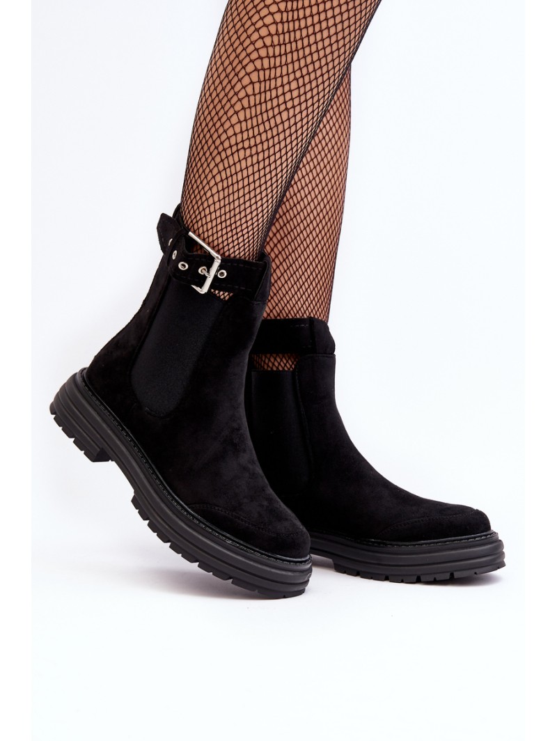 Suede Ankle Boots On Massive Sole Black Ozaro