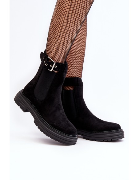 Suede Ankle Boots On Massive Sole Black Ozaro