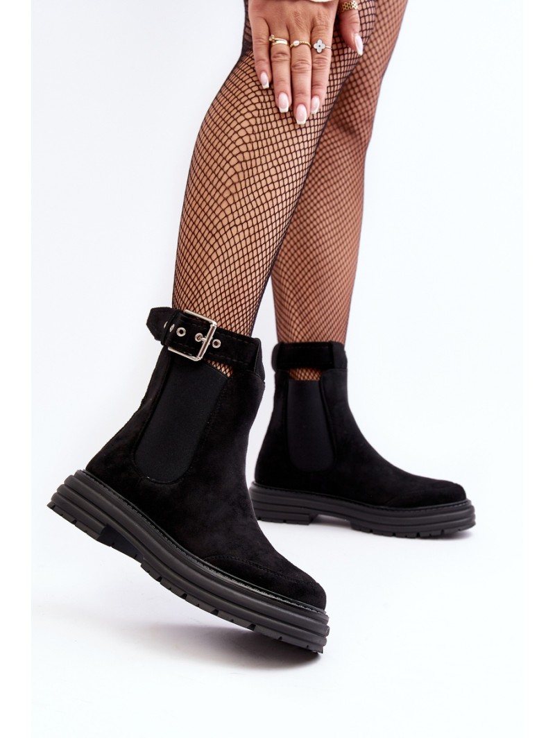 Suede Ankle Boots On Massive Sole Black Ozaro
