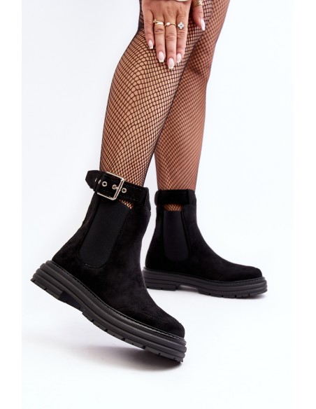 Suede Ankle Boots On Massive Sole Black Ozaro