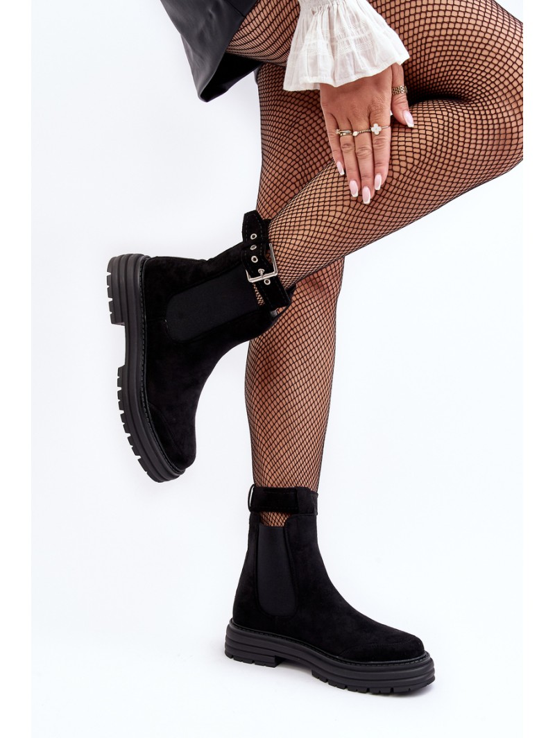 Suede Ankle Boots On Massive Sole Black Ozaro