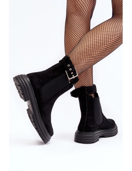 Suede Ankle Boots On Massive Sole Black Ozaro