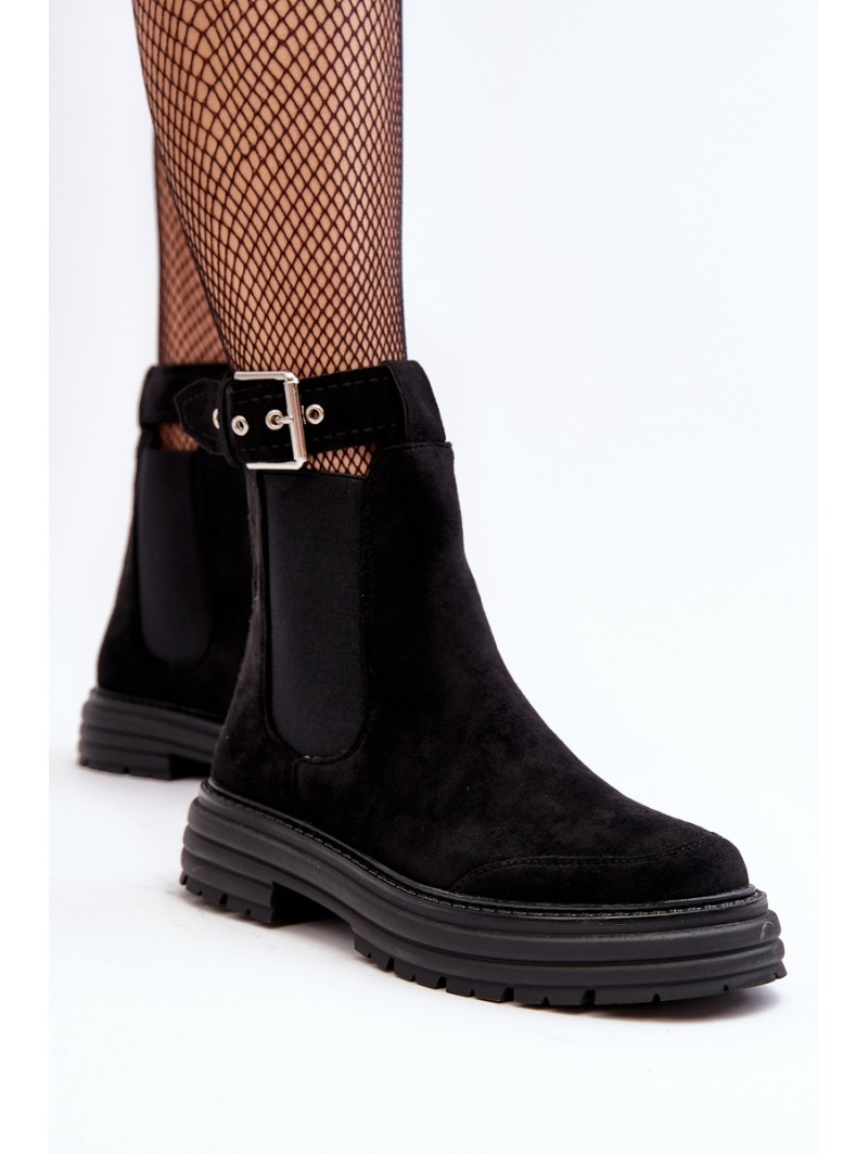 Suede Ankle Boots On Massive Sole Black Ozaro