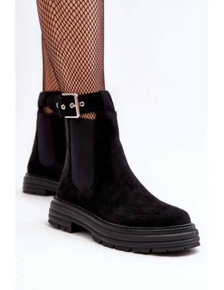 Suede Ankle Boots On Massive Sole Black Ozaro