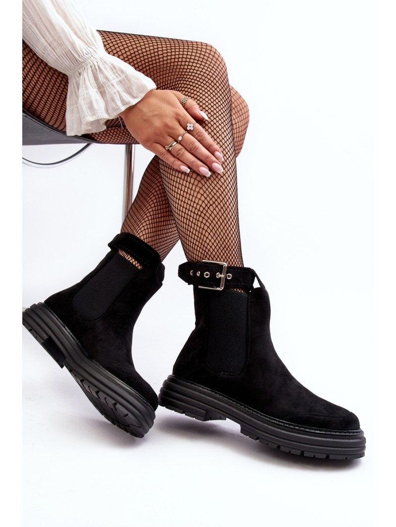 Suede Ankle Boots On Massive Sole Black Ozaro