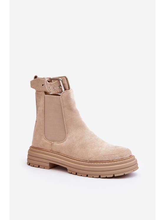 Suede Ankle Boots With Massive Sole Light Beige Ozaro