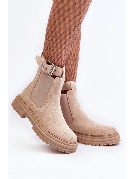 Suede Ankle Boots With Massive Sole Light Beige Ozaro 2