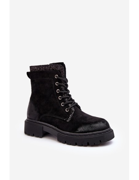 Women's Decorated Lace-up Ankle Boots Black Santelia