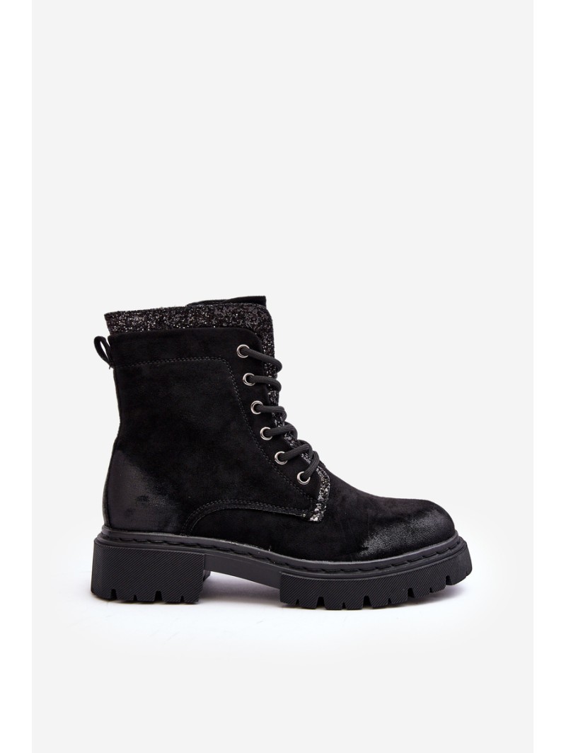 Women's Decorated Lace-up Ankle Boots Black Santelia