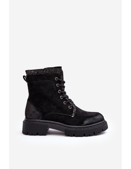 Women's Decorated Lace-up Ankle Boots Black Santelia