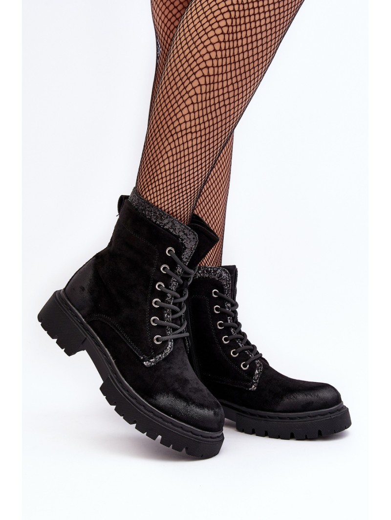 Women's Decorated Lace-up Ankle Boots Black Santelia