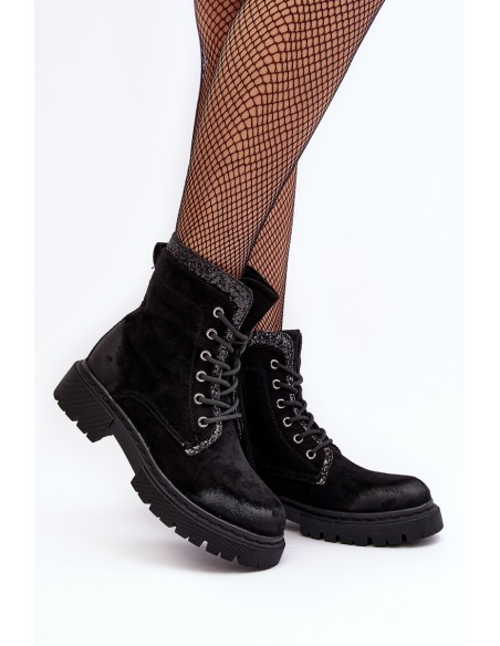 Women's Decorated Lace-up Ankle Boots Black Santelia