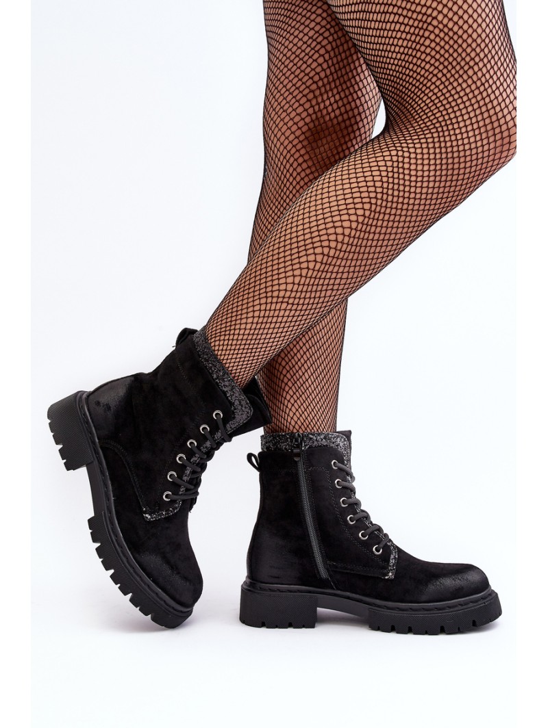 Women's Decorated Lace-up Ankle Boots Black Santelia