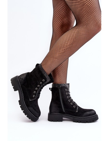 Women's Decorated Lace-up Ankle Boots Black Santelia