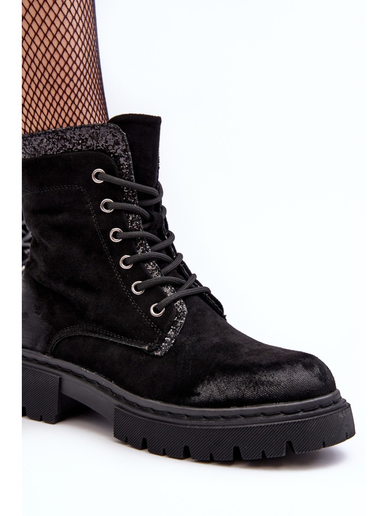 Women's Decorated Lace-up Ankle Boots Black Santelia