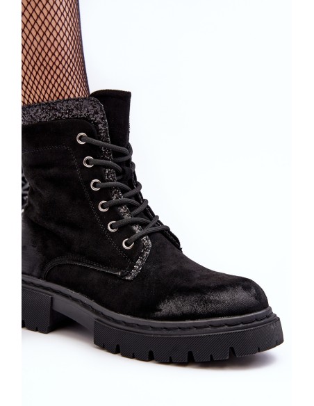 Women's Decorated Lace-up Ankle Boots Black Santelia