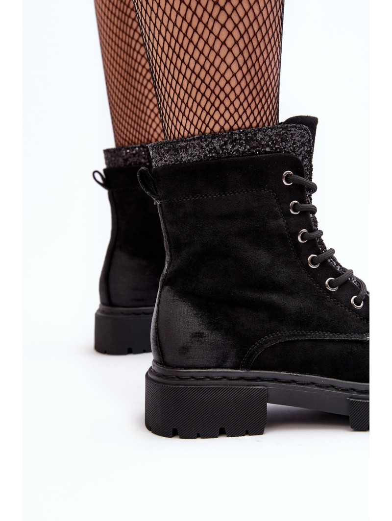 Women's Decorated Lace-up Ankle Boots Black Santelia