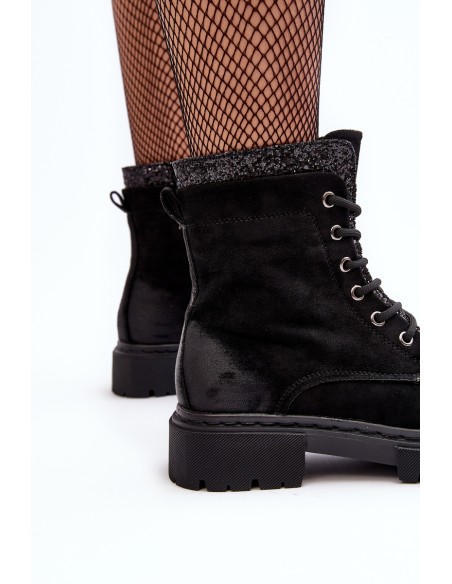 Women's Decorated Lace-up Ankle Boots Black Santelia